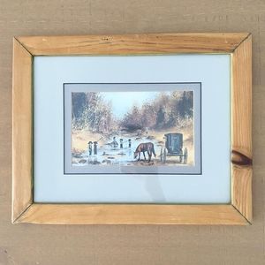 Vintage 1992 Art Print of Amish Children Fishing and Buggy By Al Koenig